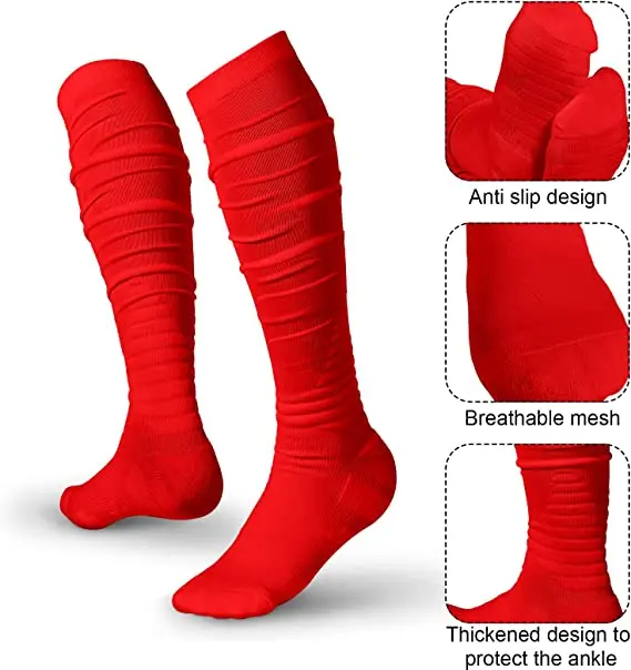 Non Slip Men Football Socks Extra Long Soccer Over Knee Athletic Compression Football Scrunch Socks