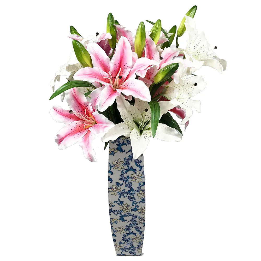 Wholesale Silk Faux Floral Lilium Artificial Lily 2 Big Heads Lily Flower For Home Wedding Decoration