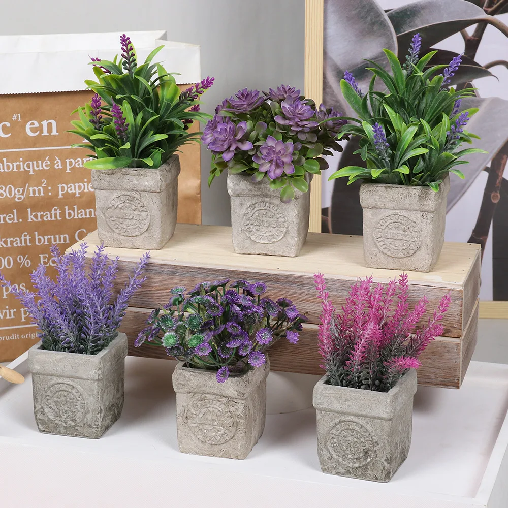 Artificial plants in pot Hot sale lavender bonsai artificial plants potted plastic lavender flower with pot