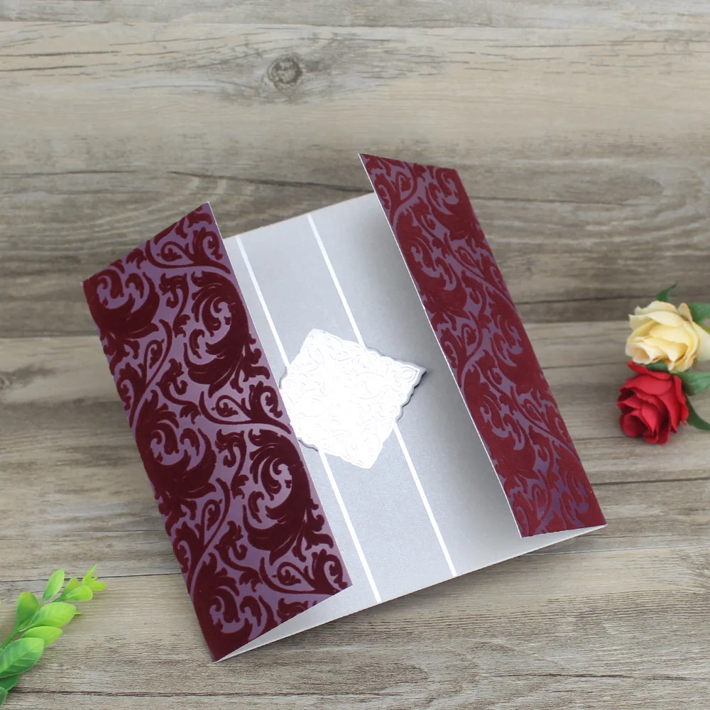 Personalized Blank Indian Style Green and Orange Luxury Invitation Card with Flocking