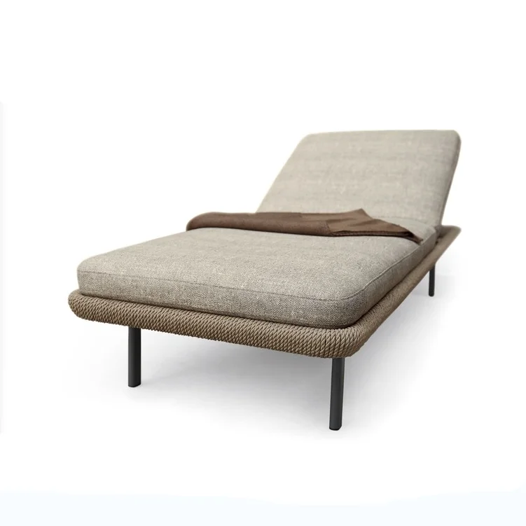 Adjustable PP sun daybed Rattan chaise lounge Outdoor Sun Lounger Beach Rope Rattan Sunbed
