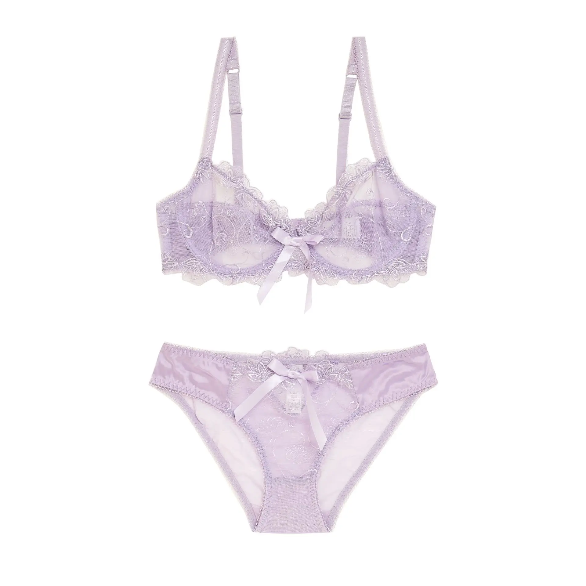 Manufacturers Direct Sales Europe and the United States Ultra-thin Lace Bra Without Foil Sexy Mesh Bra Full Transparent Bra Set
