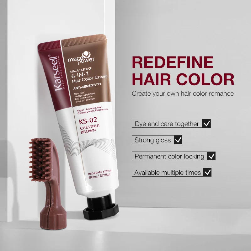 Karseell Maca Best Hair Color Cream 6-IN-1 Chestnut Brown Hair Color Cream For Professional Salon Use