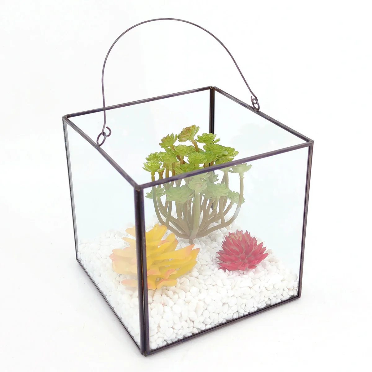 geometric shape glass and wood vase planter terrarium figurine miniatures for miniature garden home office tabletop