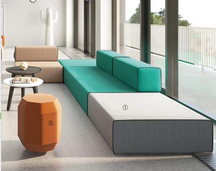 Designer Public Area Fabric Upholstered Livingroom Hotel Hall Lobby Waiting Area Modern Modular Sectional Sofas