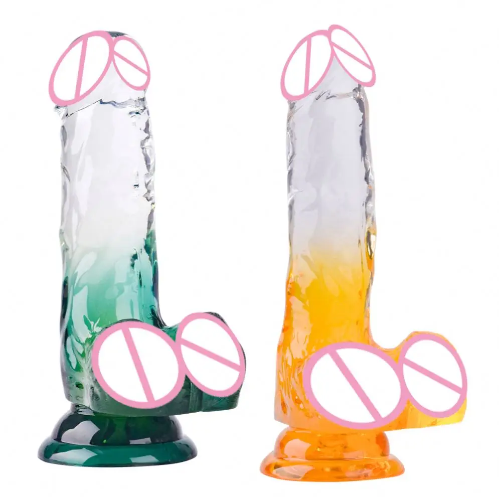 Gradient Color Dildo Realistic Double Colored Crystal Jelly PVC Dildo With Suction Cup Sex Toys Dildo For Women
