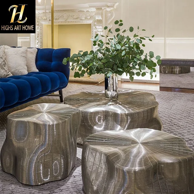Italian Designer Villa Living Room Furniture Minimalism Stainless Steel Woven Composible Coffee Table