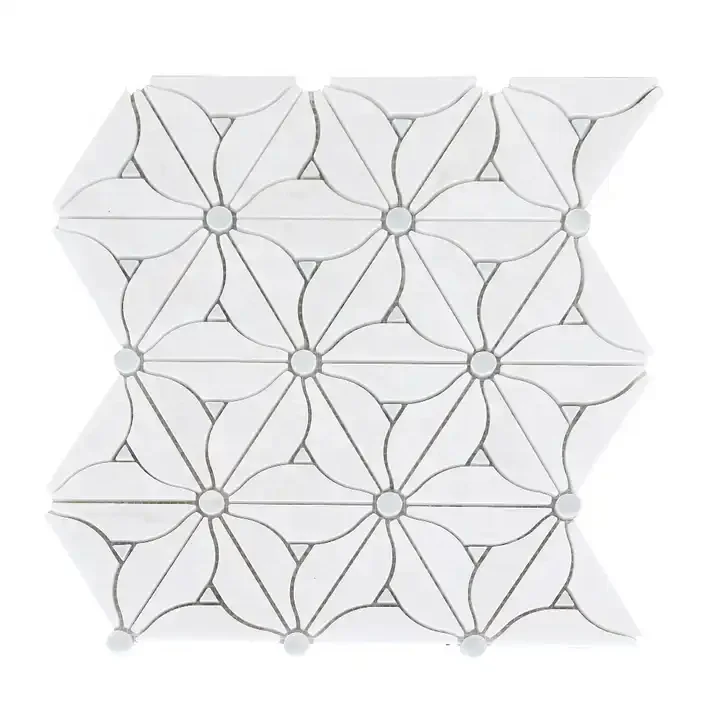 Beautiful Desig Flower Thassos White Marble Mosaic Tile