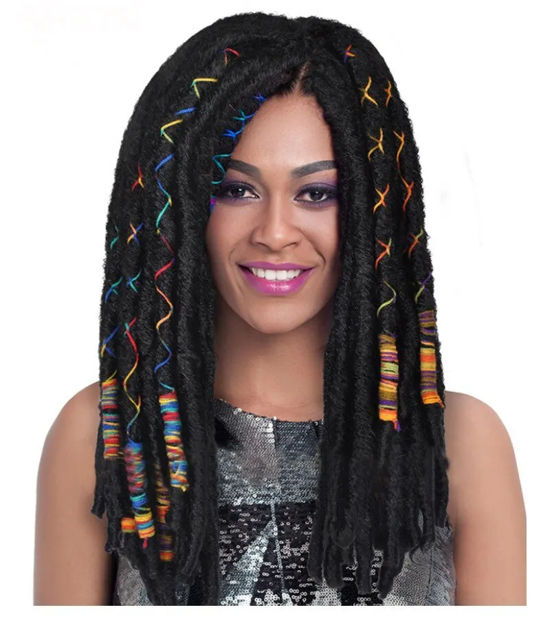 Factory Price 100% handmade African Crochet Hair Faux Locs Dreadlocks with color line Synthetic Hair  12 inches