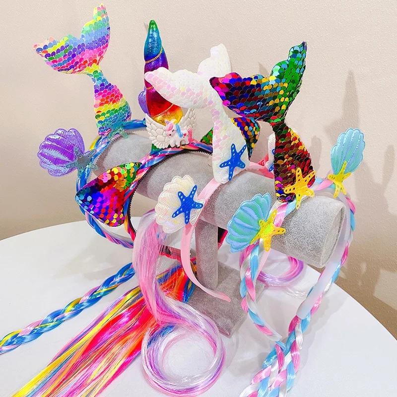 Birthday Party Supplies Mermaid Flower Ear Star Hairpiece Glitter Unicorn Horn Headband for Girls Adult