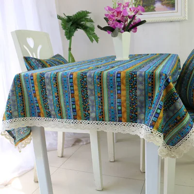 American Cotton Linen Tablecloth Tea Table Nightstand Cloth Art Decorative Table Cloth Pastoral Printed Tablecloth
