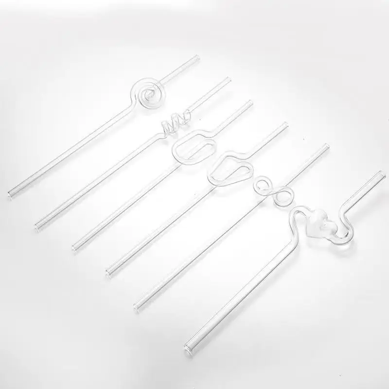 factory direct sell heart shaped curved straws colored reusable glass straws
