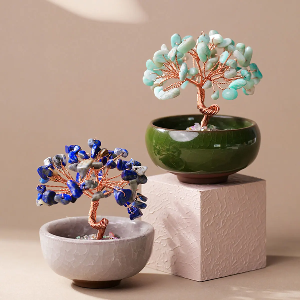 Bulk Natural Crystal Healing Stones Trees Ceramic Bowl Fill Agate Bases Fortune Crystal Trees For Decor