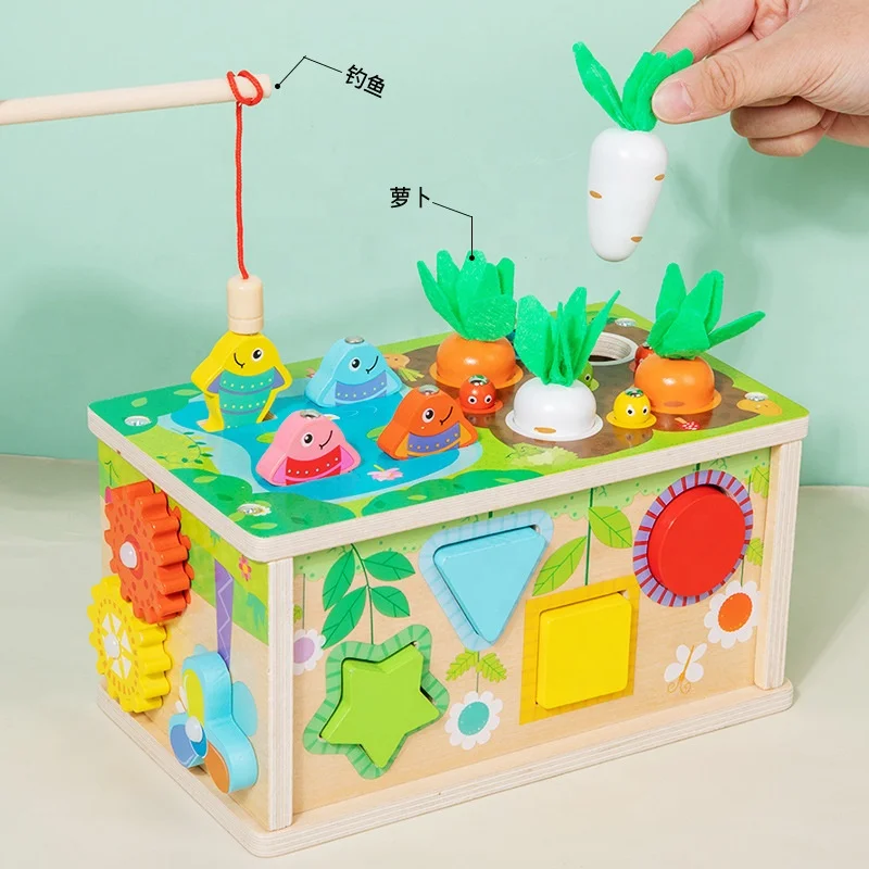 Wooden Multifunction Tissue Box Shape Matching Toy Carrot Harvest Game Kids Montessori Early Educational Toys for Baby Toddlers