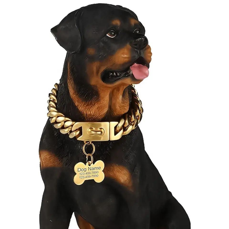 18K Gold Dog Plated Chain Stainless Steel Pet Big Hip Hop Lead Chains Kit Dog Choke Necklace Collar Leash Bully Cuban Dog