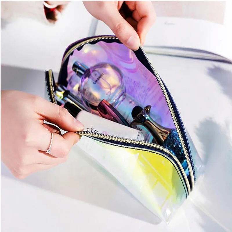 Ready or Customized Fashion Travel Clear TPU or Pvc Organizer Woman Makeup Holographic Cosmetic Bag Sets&Cases