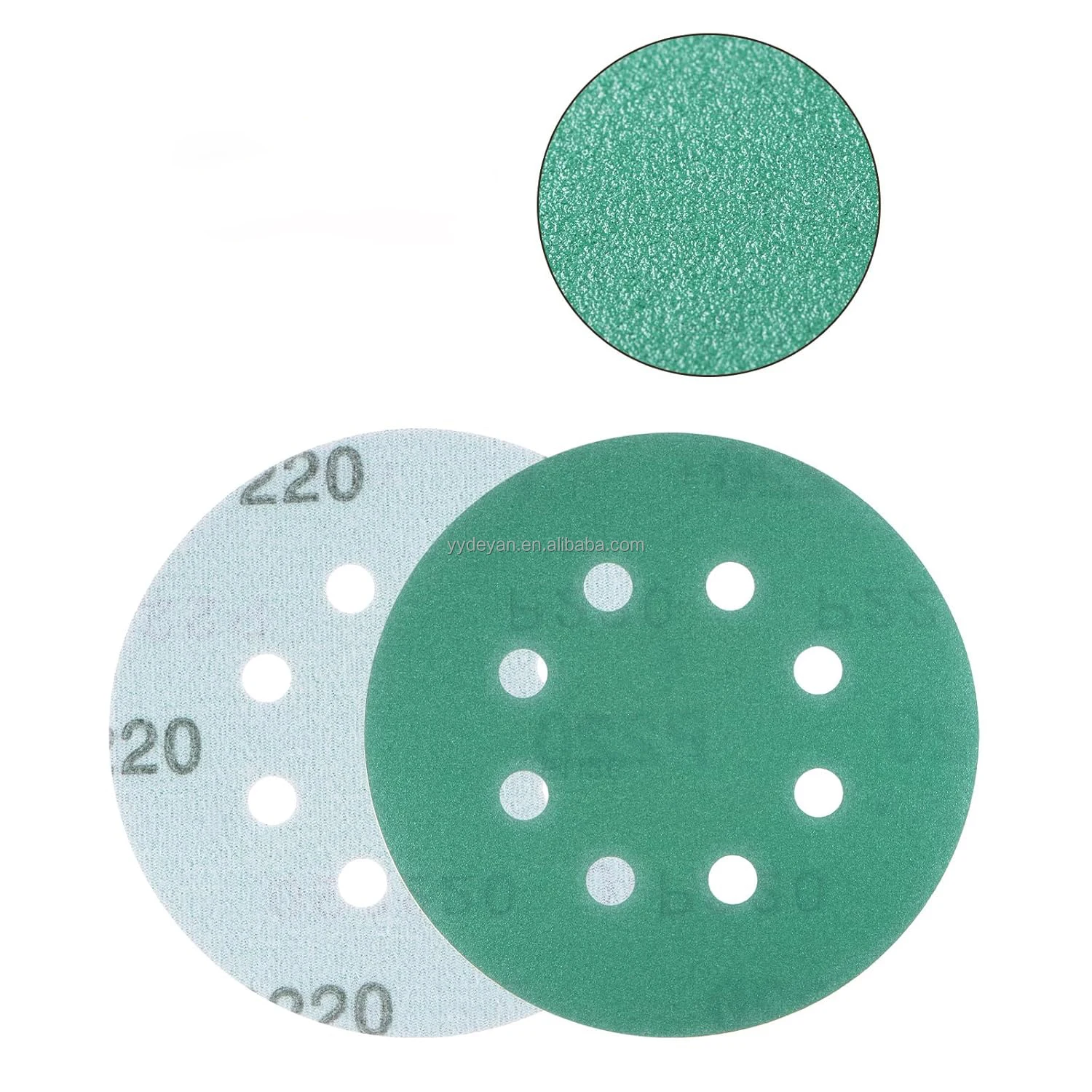 5 Inch 8 Hole Green Coloured Sandpaper Polyester Film Backed Green Sandpaper Auto Paint For Automotive Paint Woodworking