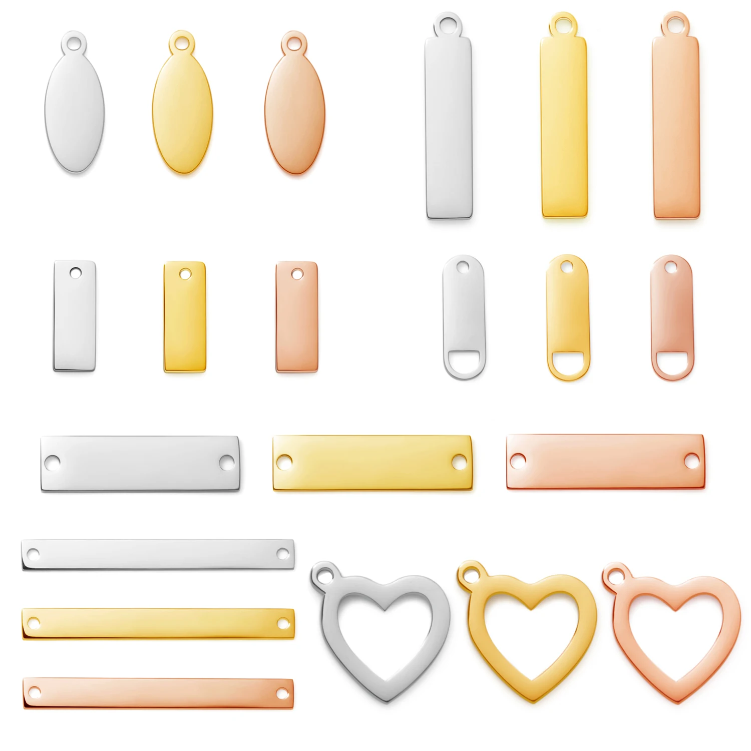 Wholesale Stainless Steel Gold Heart Custom Bar Blank Plate Laser Engraved Logo Pendants for Bracelets Necklace