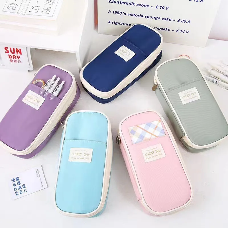 New Classic Large Capacity Canvas School Student Pencil Case Pencil Bag Pen Pouch Stationery Supplies