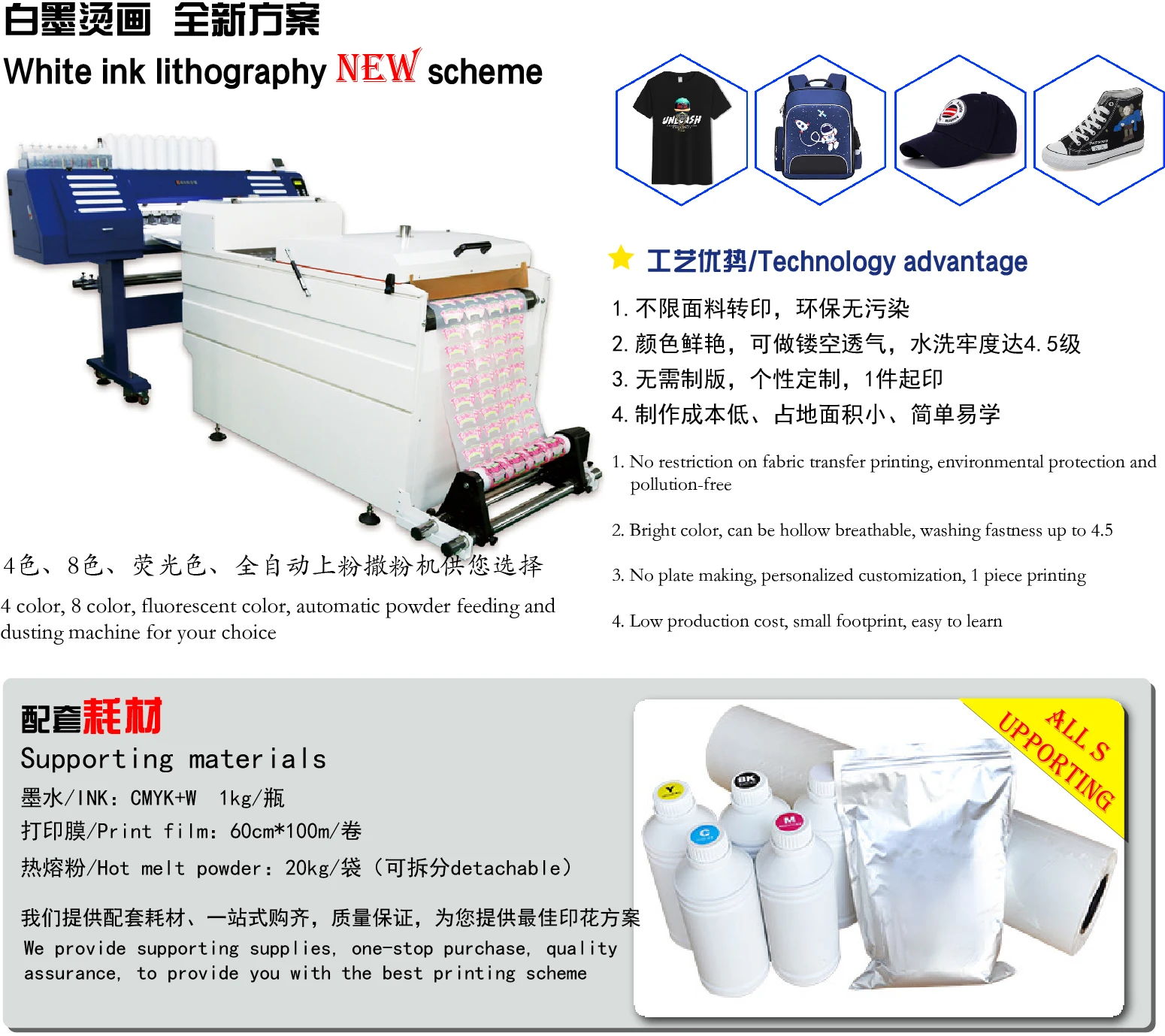 commercial  48 inches Double Heads DTF PET Film Printer with Powder Shaking and Heating Machine