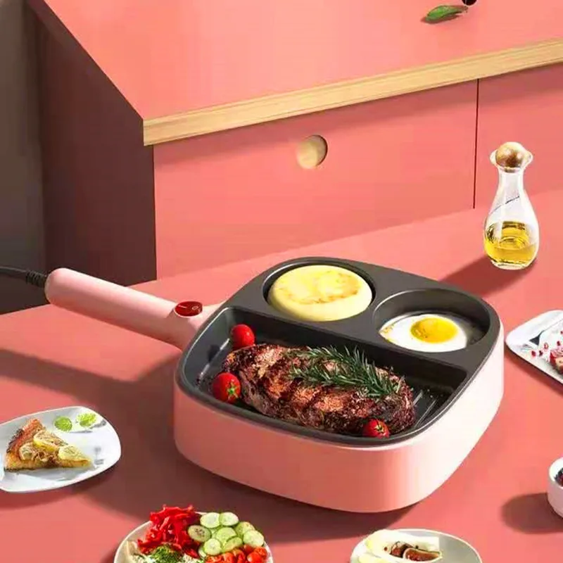 
2021 Best Selling 3 in 1 Kitchen Egg Steak Breakfast Cooking Electric Mini Aluminum Nonstick Frying Pan 