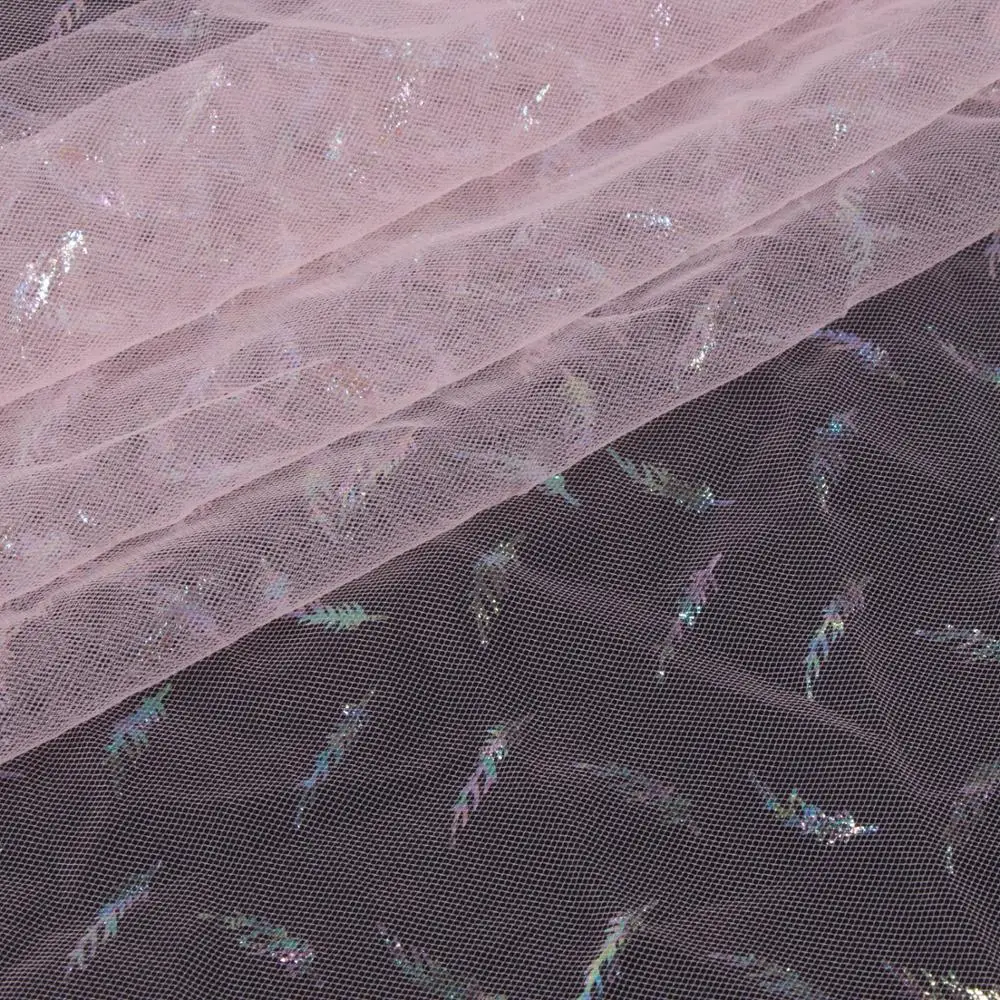 Bridal Illusion Rainbow Colored Shiny Sequin with Stars Wedding Dress Lace Tulle Fabric 100% Polyester Plain Tulle Mesh Knitted