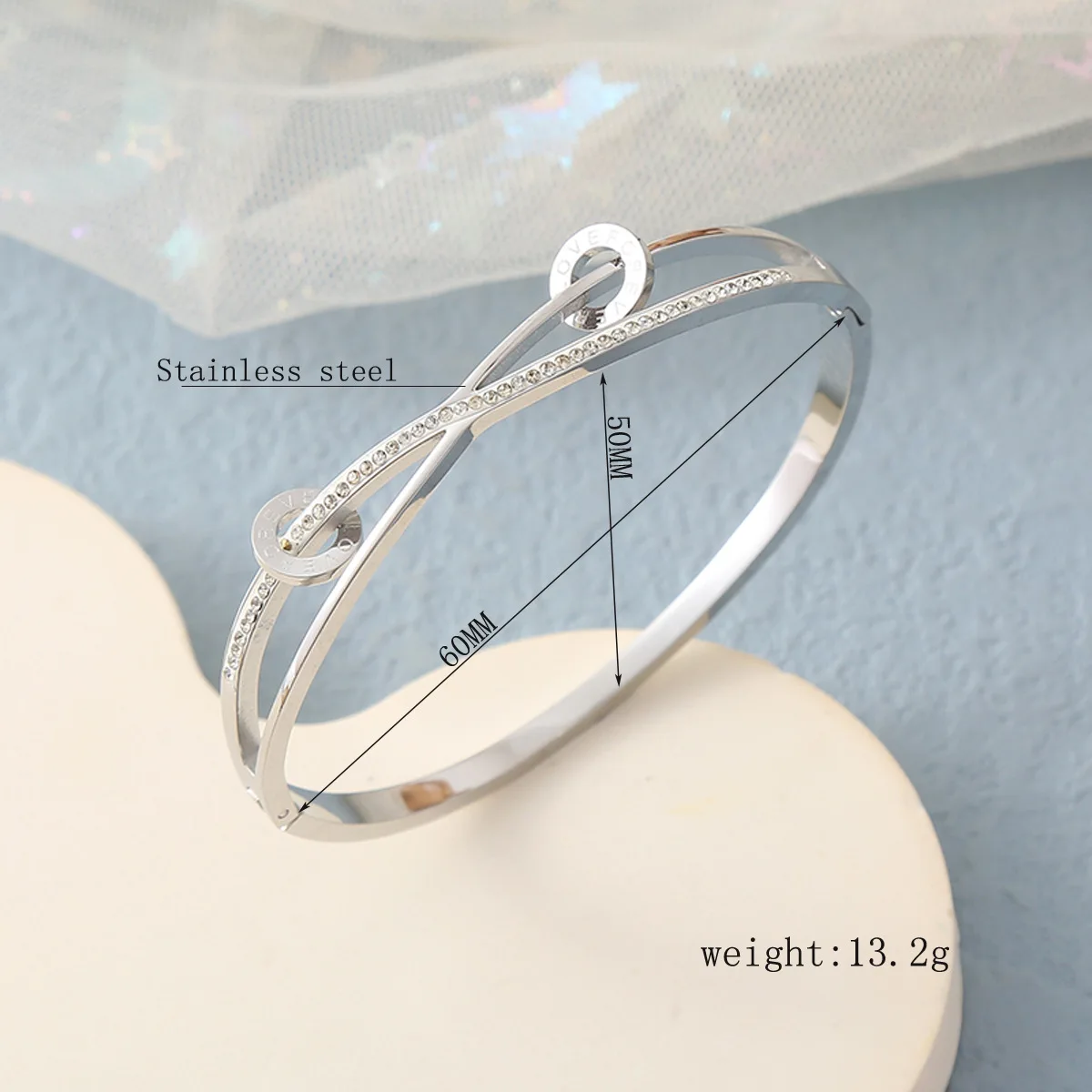 New Simple Cross Diamond Cuff Bracelet Bangle Gold Plated Hollow-out Round Letter Titanium Steel Bracelet