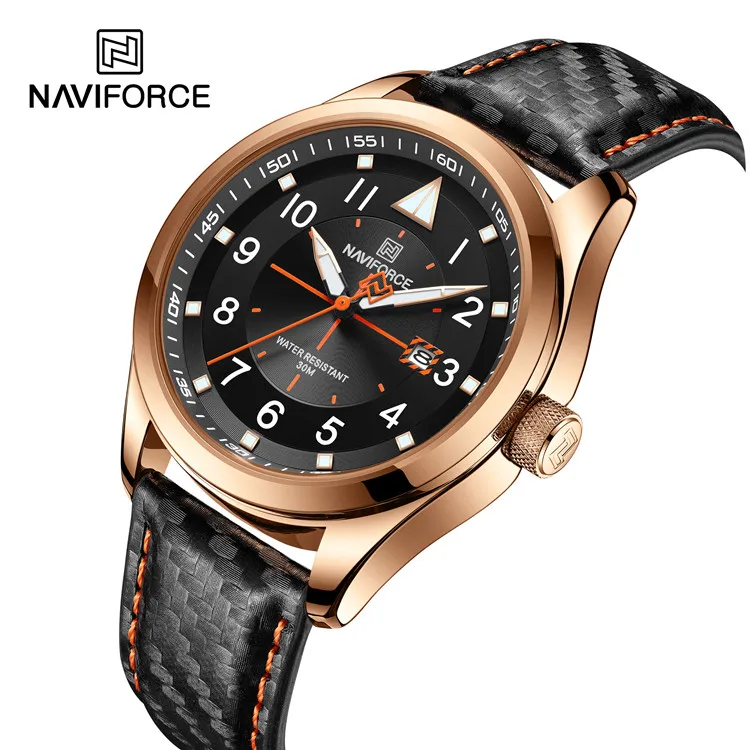 NAVIFORCE 8022 элегантные мужские часы из углеродного волокна с кожаным ремешком Модный Топ бренд светящиеся арабские цифры дизайнерские