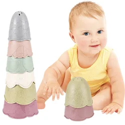 2022 New Cheap Kids Toy Supplier Wholesale Eco Baby Wheat Straw Colorful Bath Stacking Cup Educational Toy Set