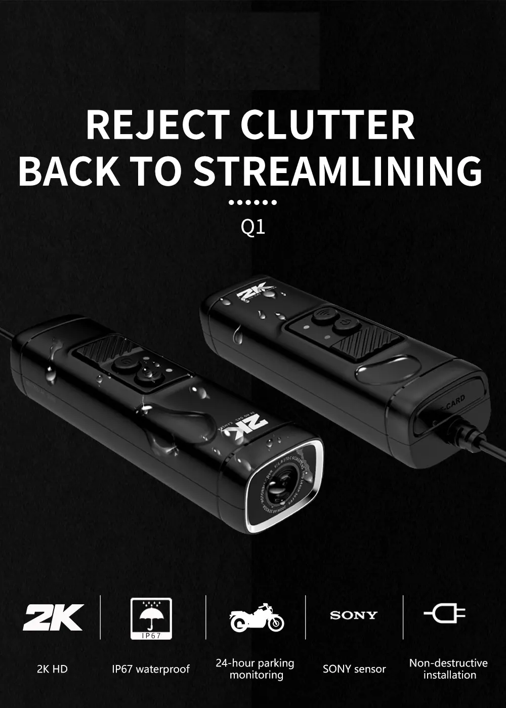 M1 waterproof motorcycle driving recorder HD 2K Electric bicycle camera video recorder OEM factory motorcycle 1440P camera