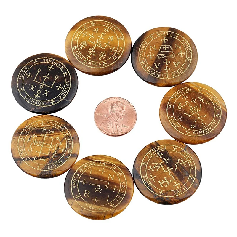 Archangel Magic Array Engraved Crystal Palm Rose Amethyst Slice Chakra Reiki Rune Stones