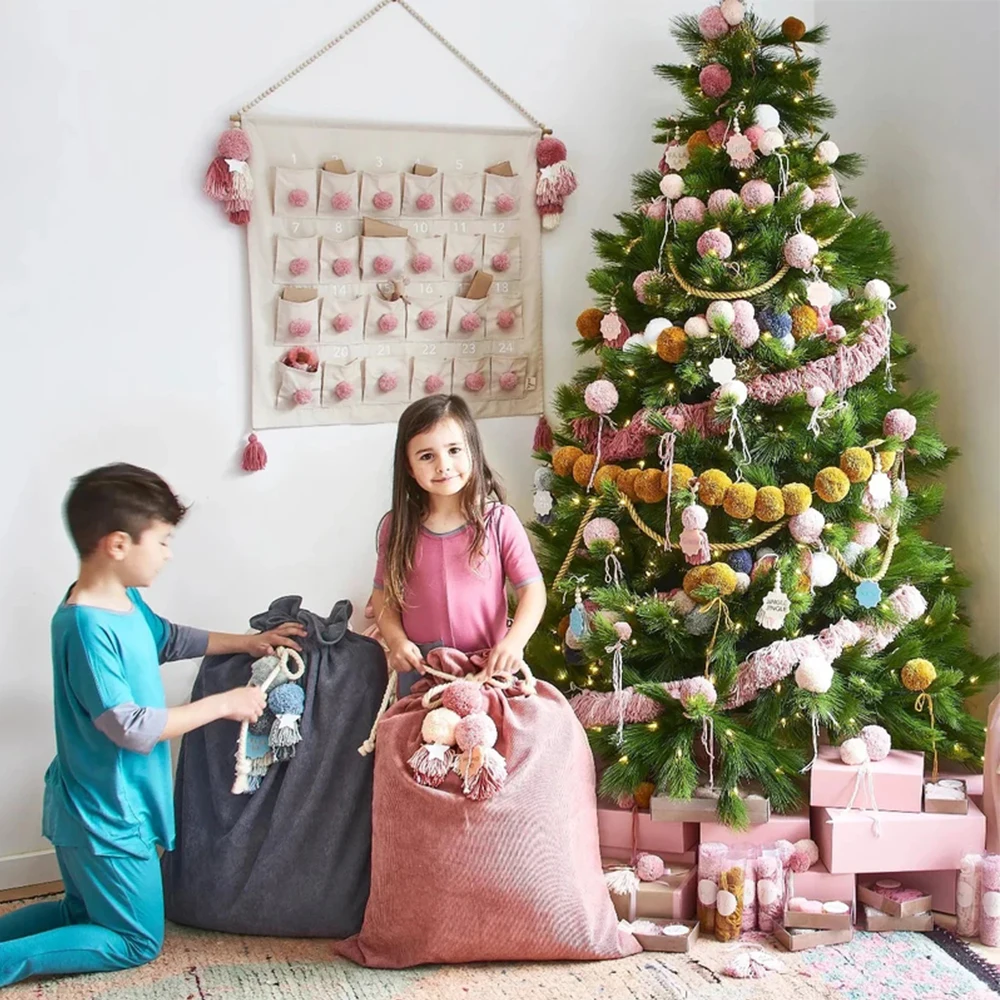 Drawstring Storage Kids Gift Christmas Candy Bag Fabric Blank Corduroy Santa Sacks