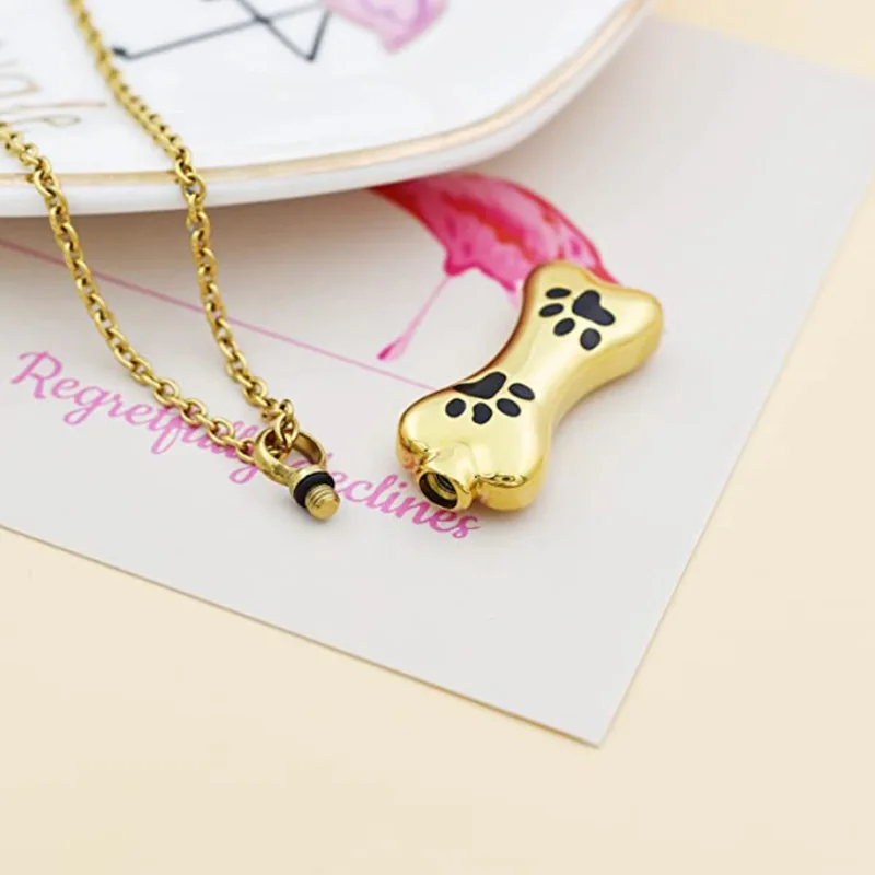 Ashes-Shaped Stainless Steel Paw Print Perfume Bottle Neck Commemorative Pet Dog/Cats Cremains Urn