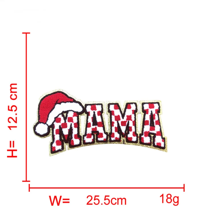 New Design Big size Iron on Gold Gliter Santa Baby Snowman Christmas Chenille Patch