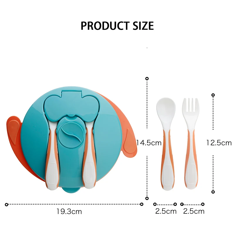Mumlove Product newest design sweet baby suction bowl with child cutlery fork and spoon sets baby food warmer bowl