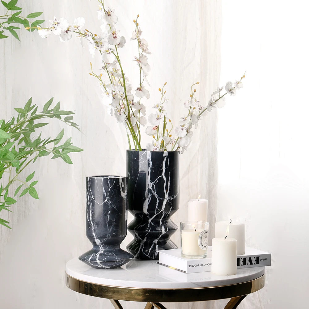 Nordic Style Creative Marble Stone Home Decorative Flower Vase Interior Decoration Sculpture Side Tables