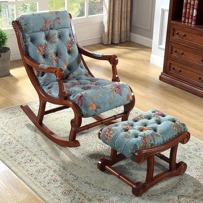 Elegant easy floor solid wood frame with footrest removable cover recliner sofa rocking chair