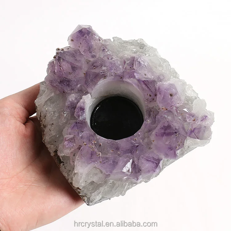 Wholesale Healing Gemstone Irregular Natural Amethyst Cluster Crystal Candle Holder