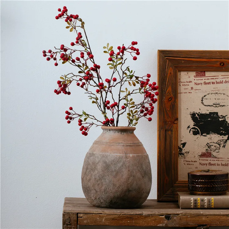 Vintage rough design pastoral rustic round jar flower vase decorative home table terracotta vase antique vases