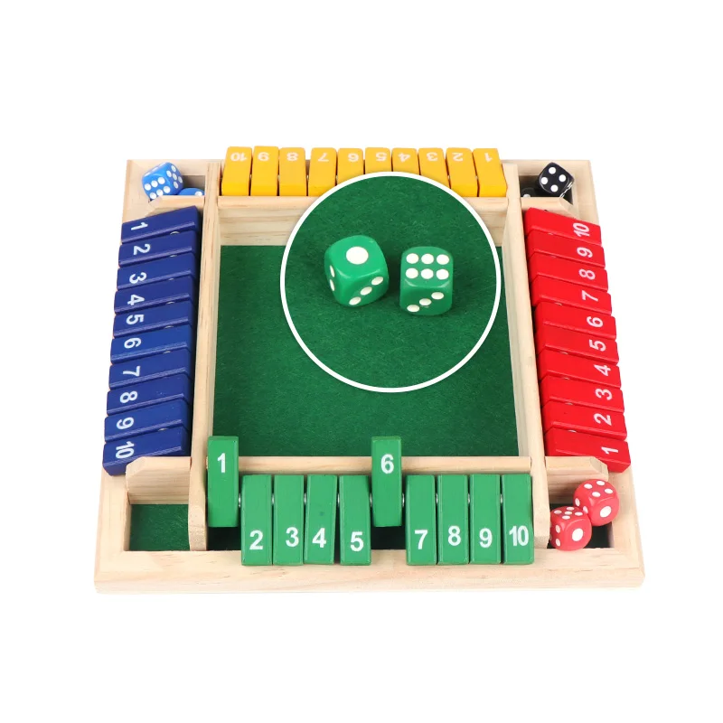 Classic Travel Learning Numbers Colorful 4 Way Player Flip Lid Shut The Box Dice Wooden Board Game