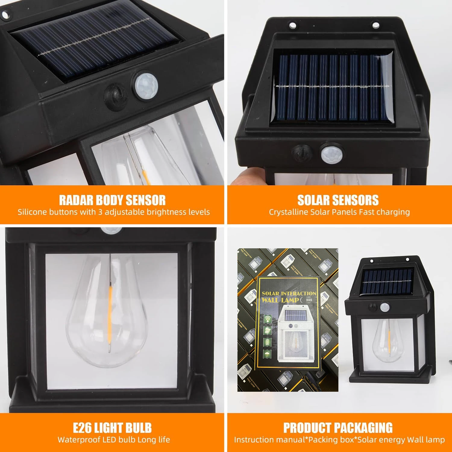 modern external waterproof solar motion sensor induction Filament wall lamp sconce garden Patio lights outdoor solar wall light