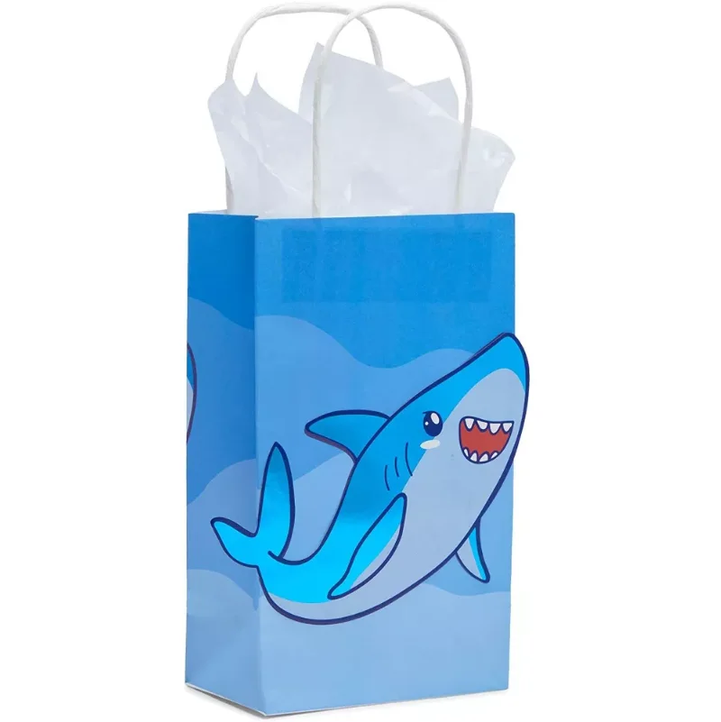DAMAI Shark Paper Gift Bags Custom Kids Party Supplies for Birthday & Party Favor Gift Paper Bag Shark Candy Gift Bag