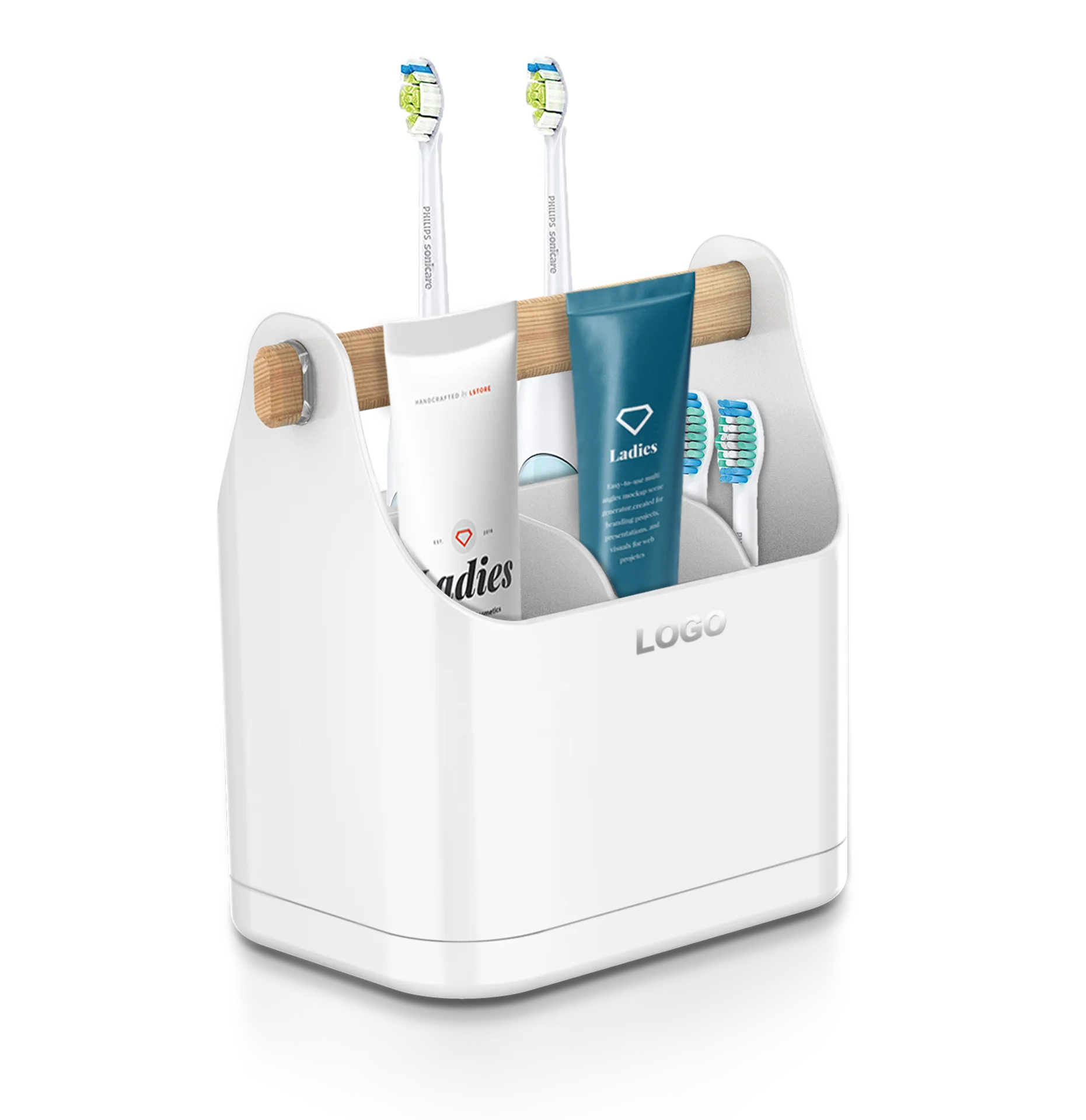 WIREKING Bathroom storage multi-compartment storage toothbrush toothpaste storage with handle detachable bottom