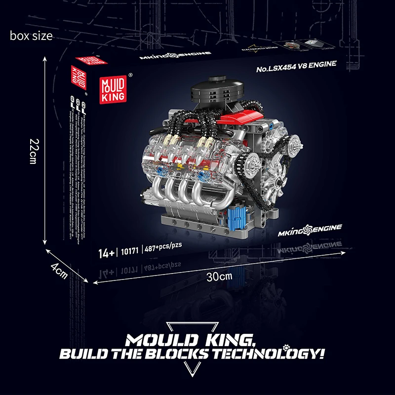Формы King 10171 2024 новый двигатель V8 креативные игрушки Детские Рождественские подарки развлекательные модели двигателя наборы строительных блоков
