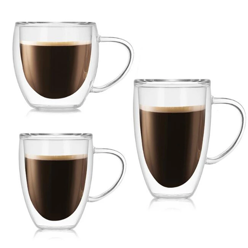 Best Quality Wholesale Custom Water Drinking Double Wall Clear Borosilicate Glass Coffee Mugs Cup with Handle
