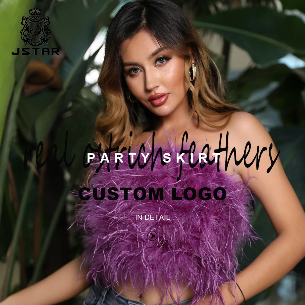 Jstar 2022 new factory ostrich and turkey feather tank top and shorts set skirt crop tank top women