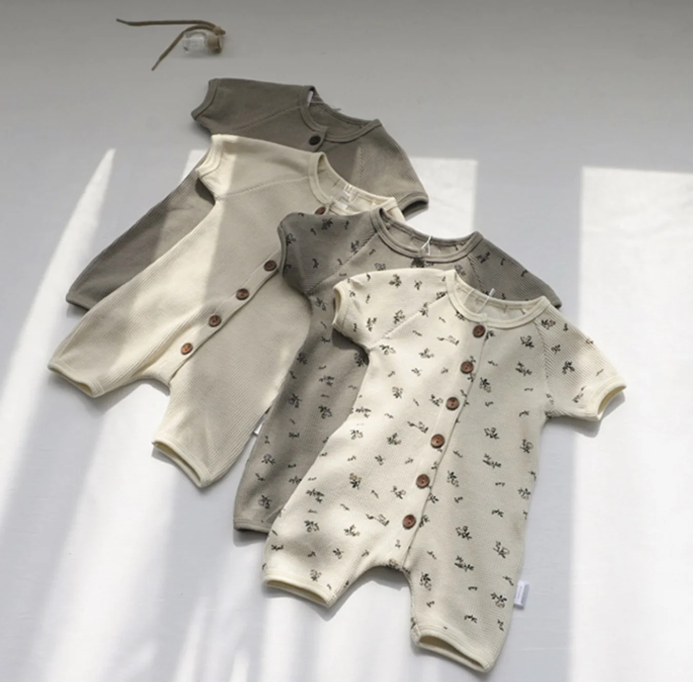 
New wholesale boutique jersey baby romper button cotton waffle infant jumpsuit 
