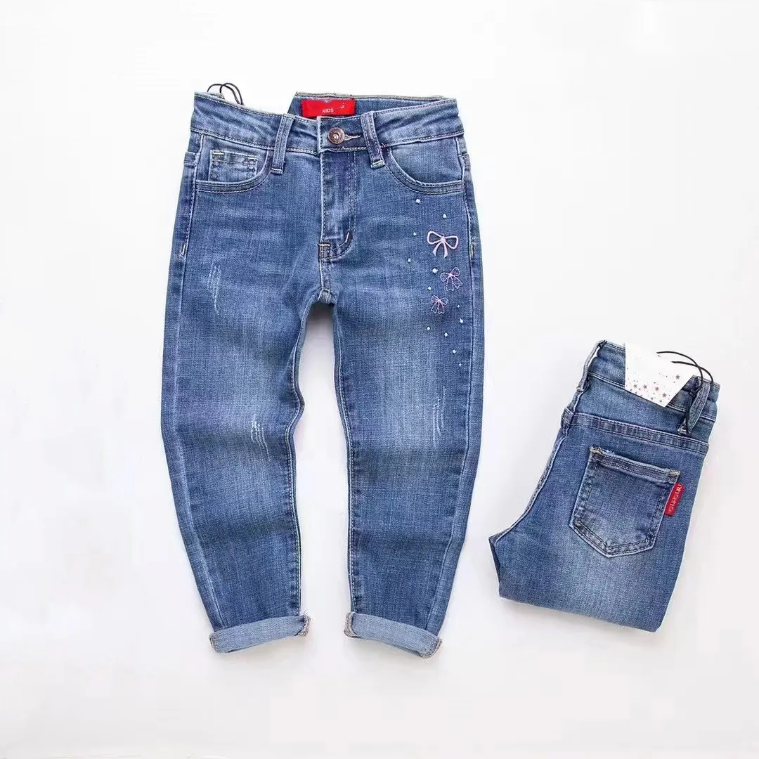 2024 Popular Girls Jeans Pants Toddler Jeans Pants Girls Denim Trouser For 3 years  to 8 years Kids Girls