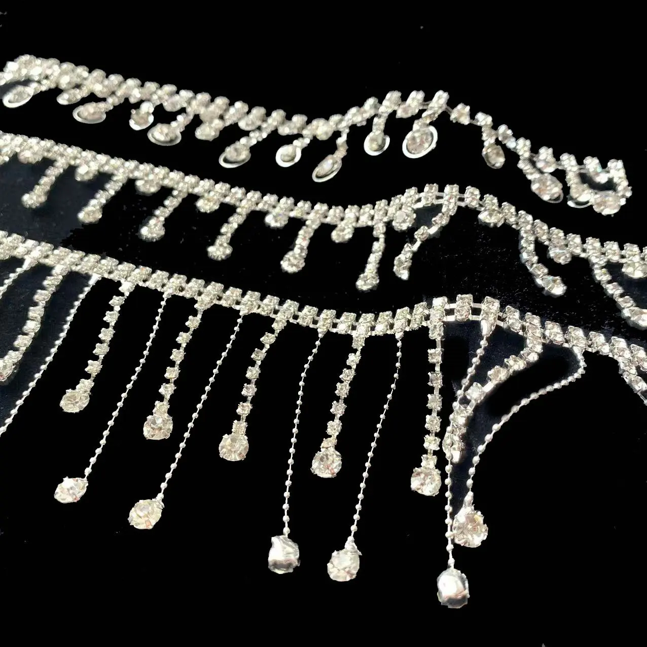 Wholesale Sew-On Rhinestone Cup Chain Strass Roll Trim with Glass Beads for Shoes and Bags Decoration rhinestone chain