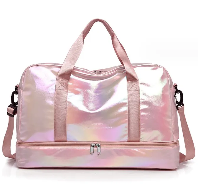 new design factory stock can custom logo waterproof nylon laser shoulder sport gym yoga bag